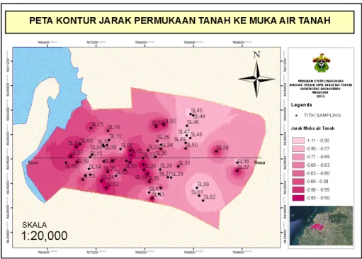 Gambar 8. Peta Kontur Muka Air Tanah Daerah Pesisir Bagian Utara Kota Makassar Berdasarkan gambar 4.8, dapat dilihat