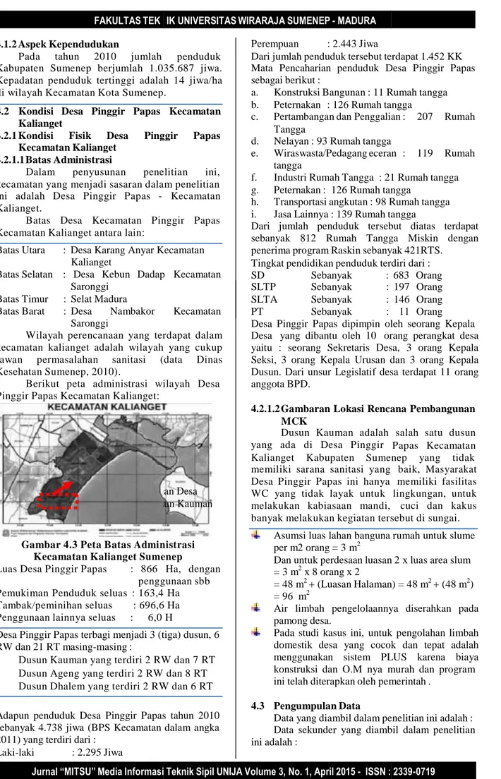 Gambar 4.3 Peta Batas Administrasi  Kecamatan Kalianget Sumenep 