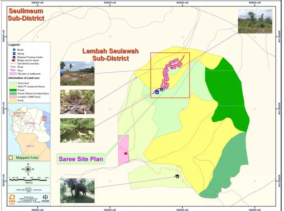 Gambar 2. Peta Lokasi Perumahan dan Penyediaan Lahan Pertanian (Sumber: CARE, 2006)