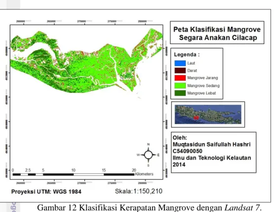 Gambar 12 Klasifikasi Kerapatan Mangrove dengan Landsat 7. 
