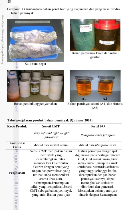 Tabel penjelasan produk bahan peminyak (Quimser 2014) 
