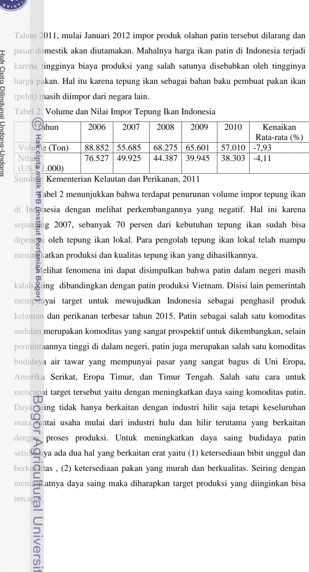 Tabel 2. Volume dan Nilai Impor Tepung Ikan Indonesia 