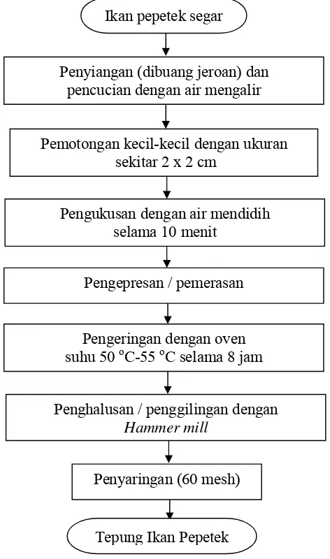 Gambar 4. Diagram alir proses pembuatan tepung ikan pepetek (modifikasi Juwono, 1989)