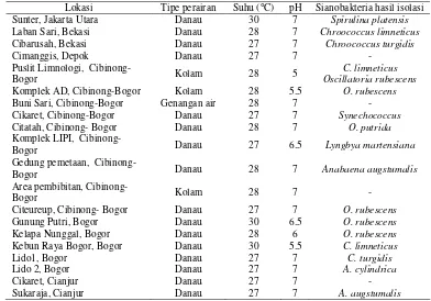 Tabel 1 Lokasi pengambilan sampel air dan jenis sianobakteria hasil isolasi  