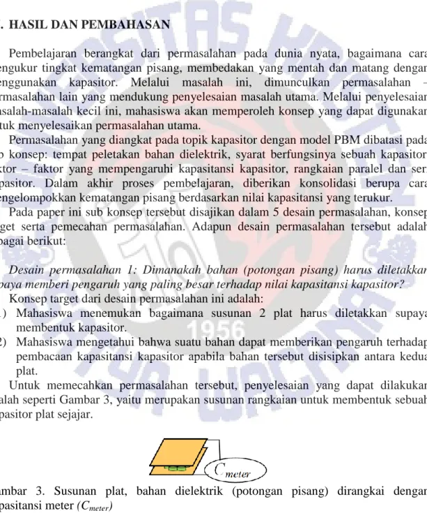 Gambar  3.  Susunan  plat,  bahan  dielektrik  (potongan  pisang)  dirangkai  dengan  kapasitansi meter (C meter )  