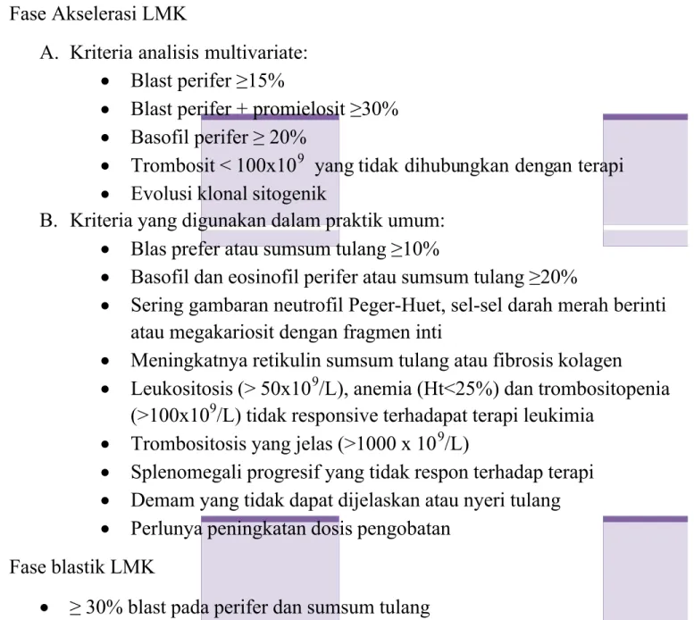 Tabel 2.2. Tanda laboratorium fase akselerasi dan krisis blast 8 Fase Akselerasi LMK