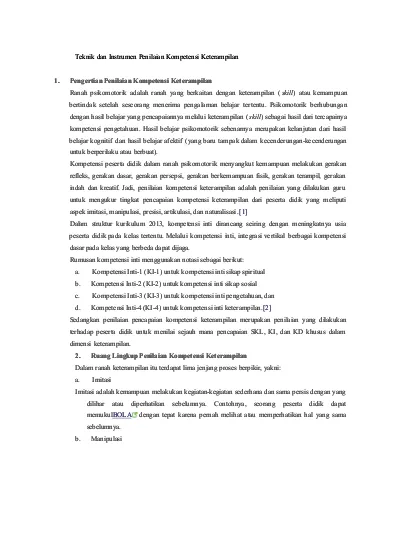 Teknik Dan Instrumen Penilaian Kompetensi Keterampilan