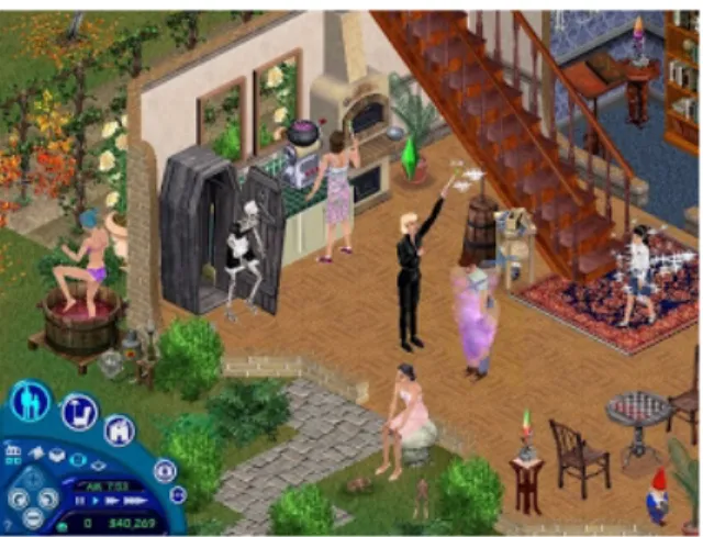 Grafik dari The Sims ini masihlah sangat sederhana dan tidak se-realistis The Sims 3. Gerakan  dari sim ini masih terbilang kaku dan tidak terlalu mendetail