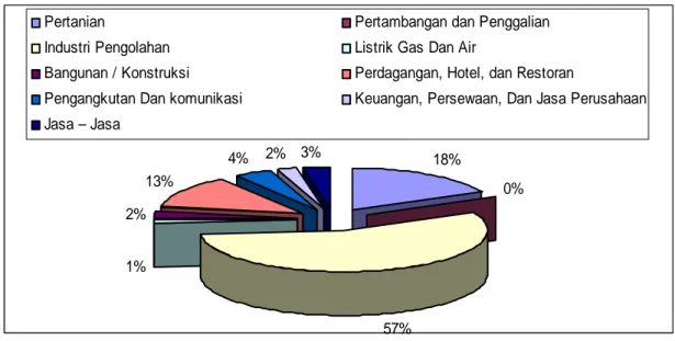Gambar 5.8.  Kontribusi PDRB per Sektor di Kecamatan Rancabali Tahun 2006 18%0%57%1%2%13%4%2%3%