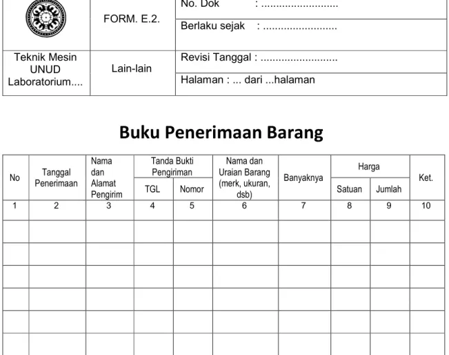 Tabel 3.2. Buku Penerimaan Barang 
