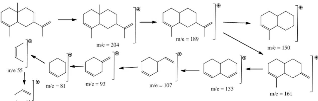 Gambar 11. Fragmentasi 1,2,3,4,4a,5,6,8a-oktahidro-4a-metil naftalena