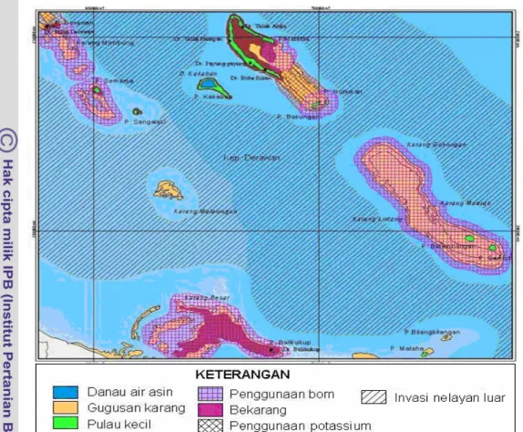 Gambar 69. Peta prioritas konservasi di Kepulauan Derawan dari hasil diskusi  secara partisipatif  
