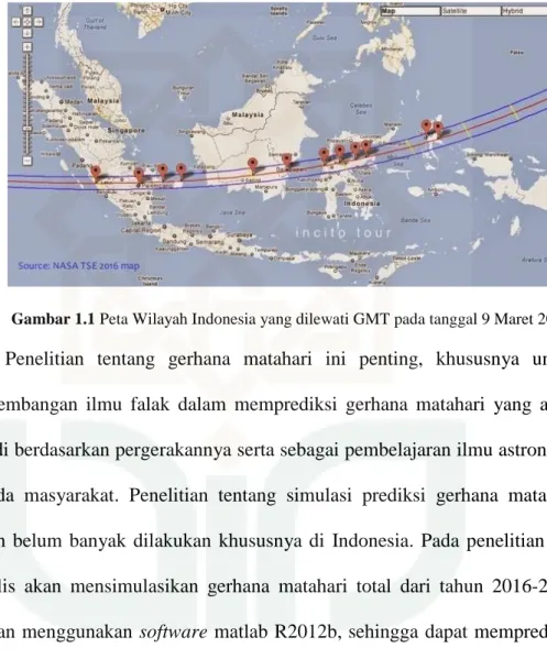 Gambar 1.1 Peta Wilayah Indonesia yang dilewati GMT pada tanggal 9 Maret 2016 