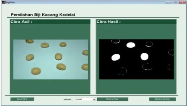 Gambar 2 merupakan gambar tampilan awal atau tampilan pembuka aplikasi pemilahan  biji kacang kedelai