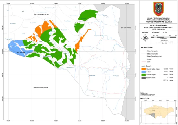 Gambar 8. Peta sebaran lahan baku sawah di Kecamatan Haruyan 