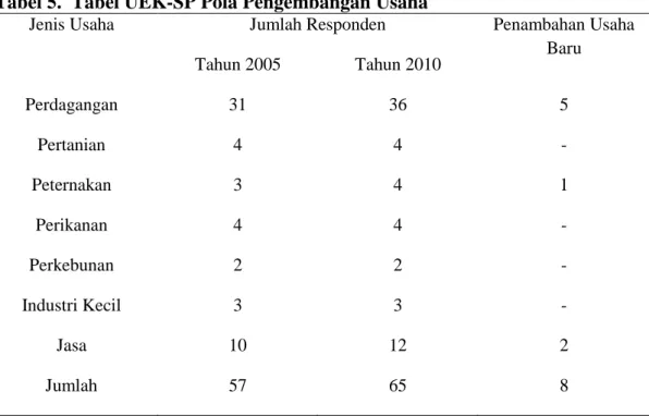 Tabel 5.  Tabel UEK-SP Pola Pengembangan Usaha 