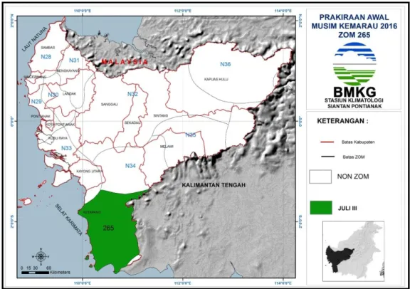 Gambar 3.1 Prakiraan Awal Musim Kemarau 2016 di Kalimantan Barat. 
