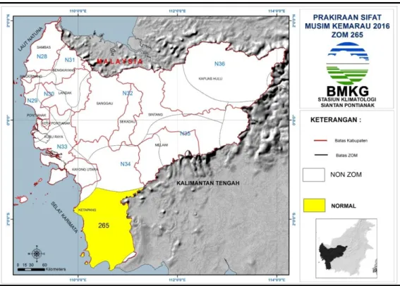 Gambar 3.3 Prakiraan Sifat Hujan Musim Kemarau 2016 di Kalimantan  Barat. 