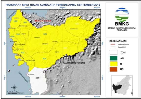 Gambar 4.2 Prakiraan Sifat Hujan Kumulatif Periode April - September 2016 di  Kalimantan Barat 