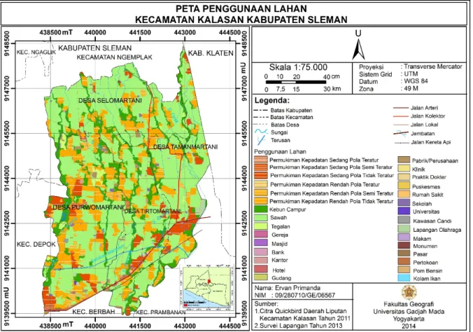 Gambar 2. menunjukkan peta citra  Kecamatan Kalasan.  