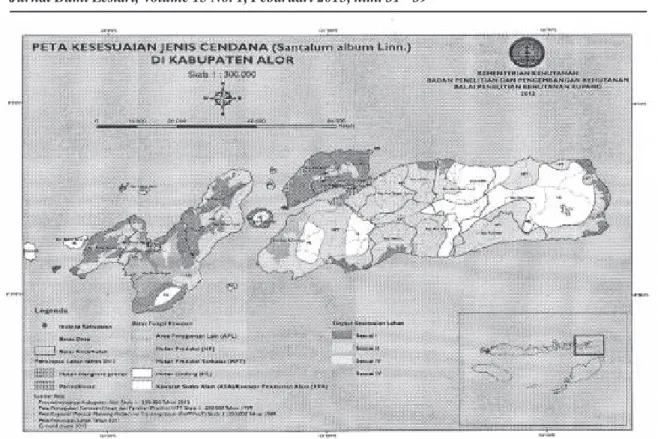 Gambar 4. Peta Kesesuaian Lahan untuk Cendana di Kabupaten Alor  Sumber   :  Kurniawan et al., 2013.