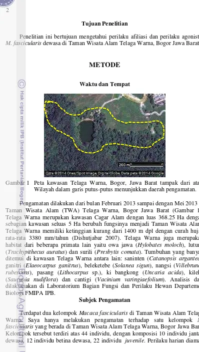 Gambar 1 Peta kawasan Telaga Warna, Bogor, Jawa Barat tampak dari atas.  