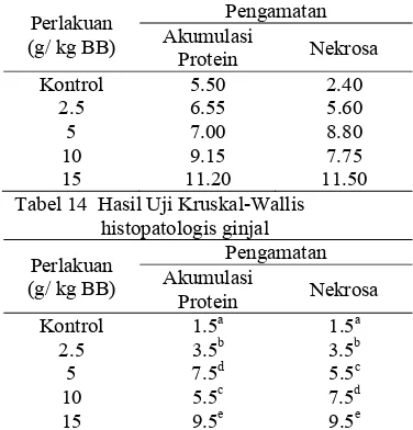 Tabel 13 Nilai skoring histopatologis ginjal 