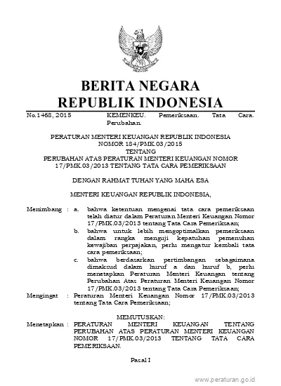 2015, No Beberapa Ketentuan Dalam Peraturan Menteri Keuangan Nomor 17 ...