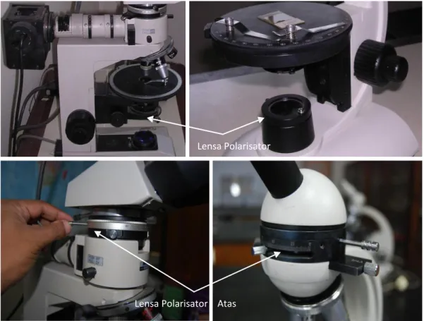 Gambar 1.6. Kenampakan Lensa Polarisator bawah dan Polarisator atas pada mikroskop Nikon (kiri) dan Motik (kanan)