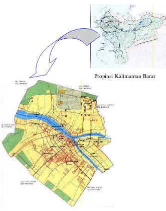 Gambar 1.  Peta lokasi penelitian (Sumber: Bappeda Kota Pontianak 2003) 