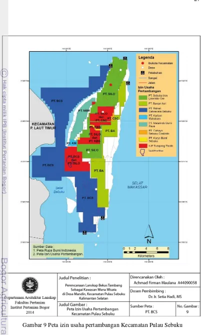 Gambar 9 Peta izin usaha pertambangan Kecamatan Pulau Sebuku 