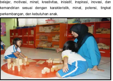 Gambar 03. Pendidik memberikan stimulasi sesuai dengan kebutuhan anak  (photo: PAUD Istiqlal) 