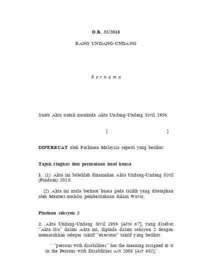 Undang-Undang Sivil (Pindaan) 1 D.R. 35/2018 RANG UNDANG-UNDANG. B E R ...