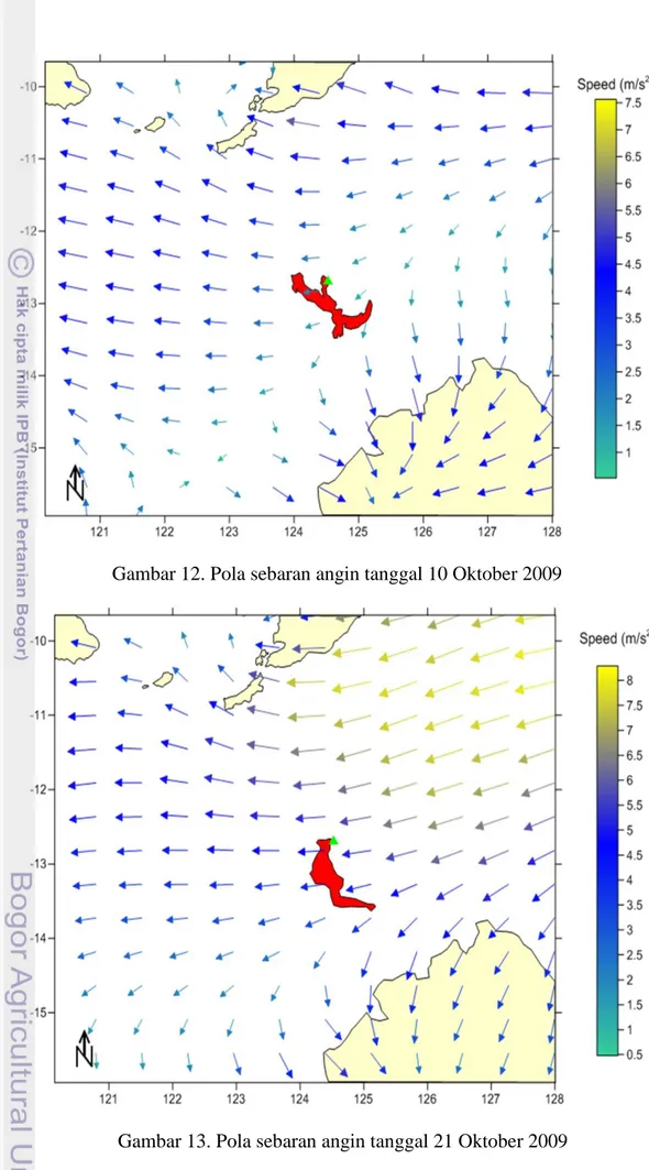 Gambar 12. Pola sebaran angin tanggal 10 Oktober 2009 
