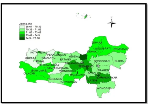 Gambar 4.1 Persebaran IPM Menurut Kabupaten/Kota di Jawa Tengah tahun 