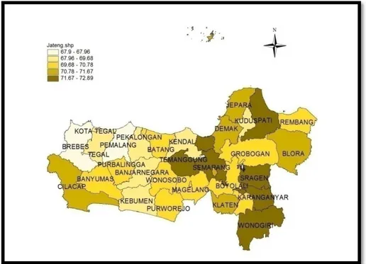 Gambar 4.2 Persebaran AHH Menurut Kabupaten/Kota di Jawa Tengah tahun 