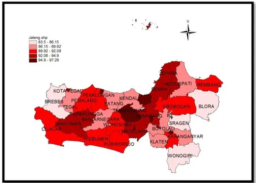 Gambar 4.3 Persebaran AMH Menurut Kabupaten/Kota di Jawa Tengah tahun 