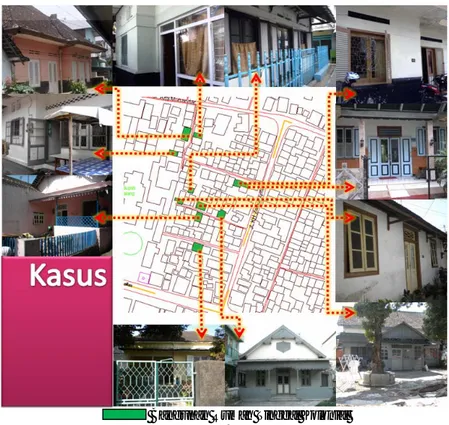 Gambar 3. Lokasi penelitian serta kasus bangunan rumah tinggal  kolonial di Kidul Dalem-Klojen