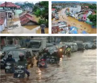 Gambar 1.Banjir di pemukiman warga  dan ruas jalan raya di Bandung 