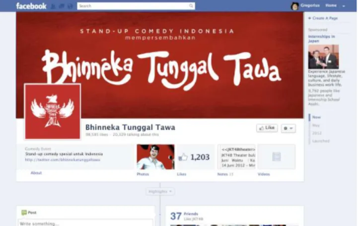 Gambar 6 Tampilan Fanpage Facebook Bhinneka Tunggal Tawa 