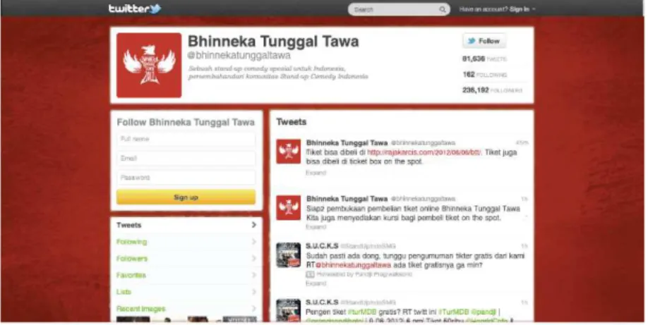 Gambar 7 Tampilan Timeline Twitter Bhinneka Tunggal Tawa 