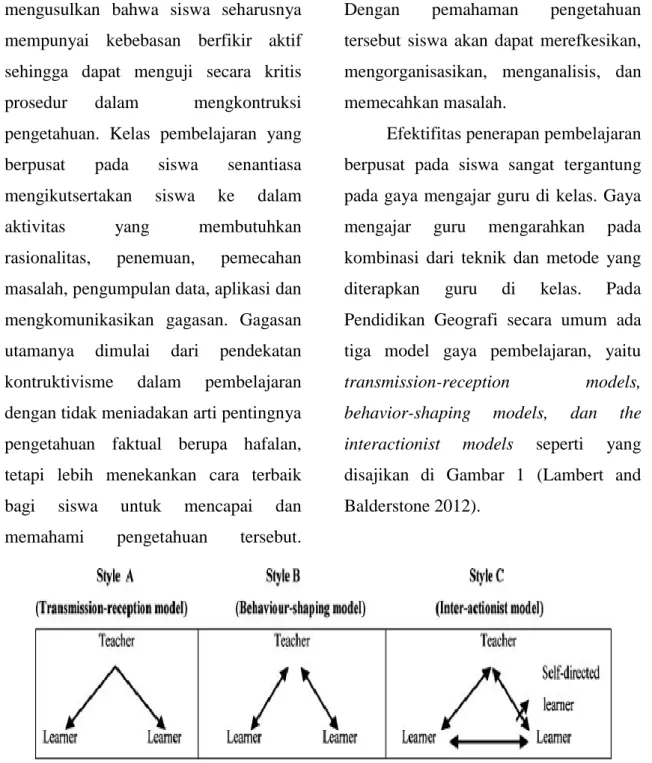 Gambar 1. Model  Mengajar Guru Geografi (sumber: Lambaert dan Balderstone, 2012)