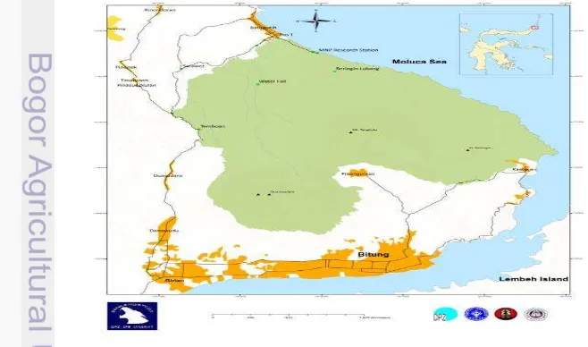Gambar 1 Peta lokasi penelitian di CA Tangkoko-Batuangus (MNP) 