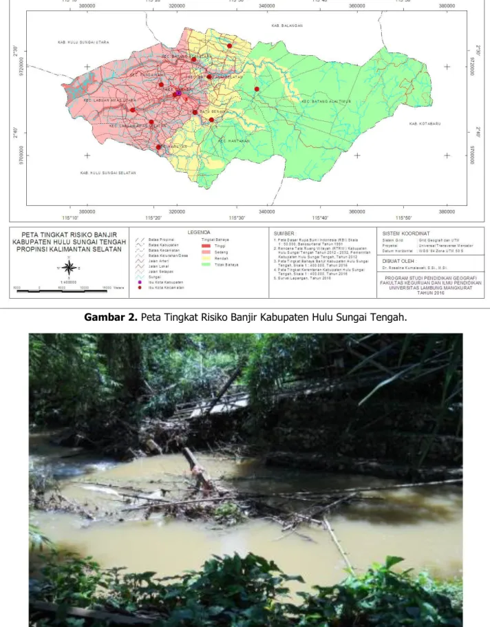 Gambar 3.  Banjir  Sepanjang  Sungai  mengenai  Permukiman  Penduduk  di  Desa  Haruyan  Kecamatan  Haruyan (Kumalawati, 2016) (S: 2º 41` 30,7” E: 115º 20` 51,2”)
