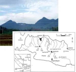 Gambar 1. Peta lokasi dan potret Gunungapi  Papandayan 