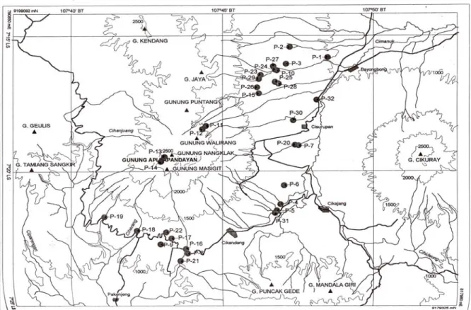 Gambar 5. Peta lokasi pengambilan air daerah G. Papandayan (Sitinjak, 2002) 