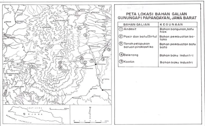 Gambar 6. Peta lokasi bahan galian Gunungapi Papandayan (Wahyudin, 2002) 
