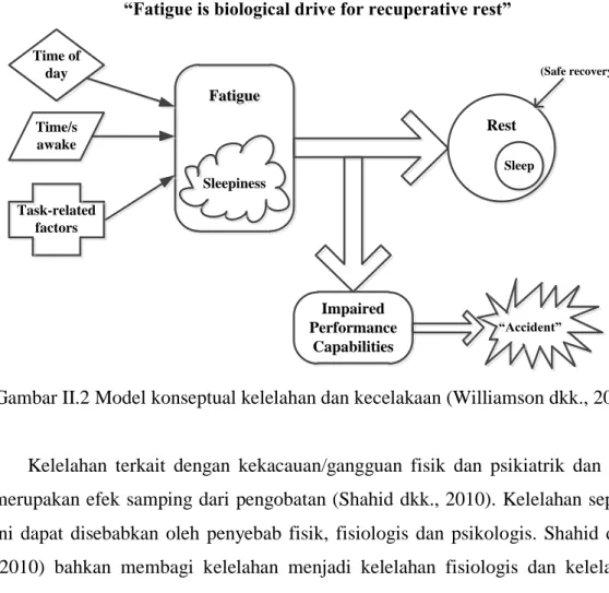 Gambar II.2 Model konseptual kelelahan dan kecelakaan (Williamson dkk., 2011) 