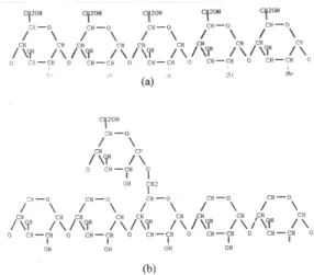 Gambar 1. Struktur amilosa (a) dan amilopektin (b) (Osman, 1972) 
