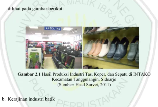 Gambar 2.1 Hasil Produksi Industri Tas, Koper, dan Sepatu di INTAKO  Kecamatan Tanggulangin, Sidoarjo 